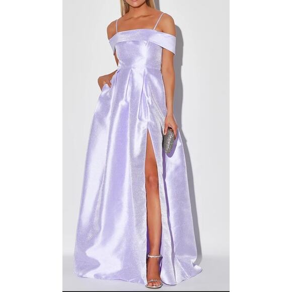 LULU'S SZ XS Lilac Waltzed Into My Heart Off-The-Shoulder Maxi Dress NEW B115 - Picture 1 of 11